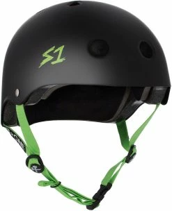 S1 Helmets S1 Lifer Helmet Black Matte With Green Straps