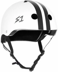 S1 Helmets S1 Lifer Helmet White Gloss With Black Stripes Helmets X Pads